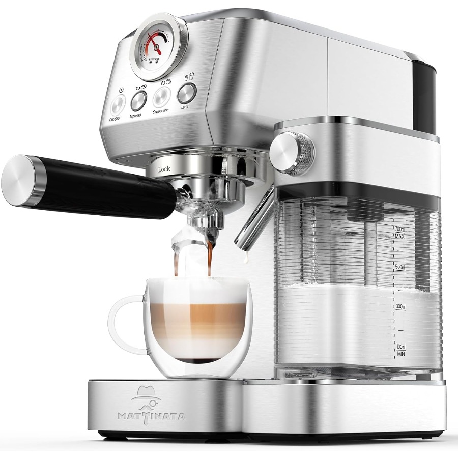 Pressure Gauge Espresso - Cappuccino Coffee Machine with Automatic Milk