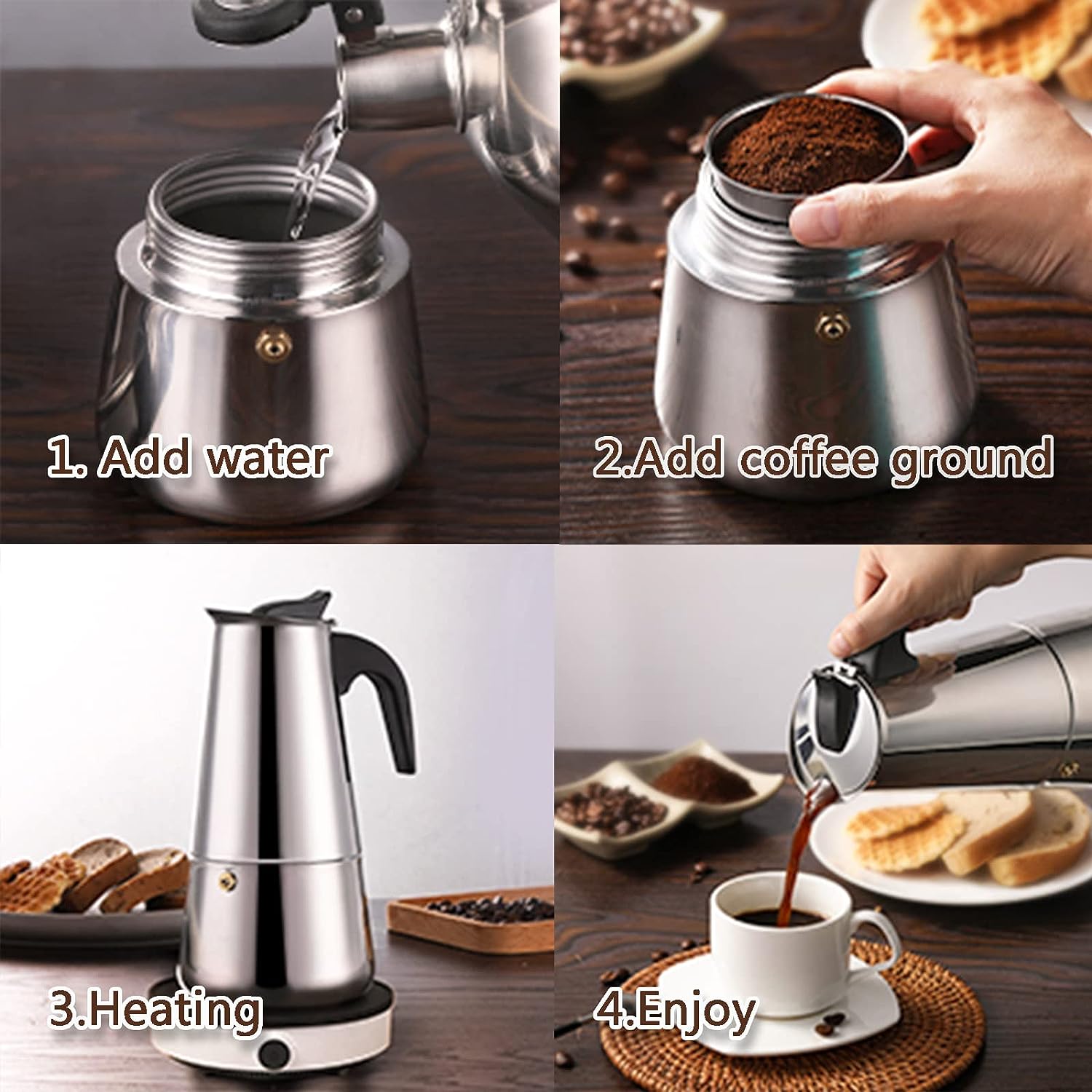 4/6/9 Cups Moka Pot Caffe Mach - Coffee Equipment Wholesale reseña y precio