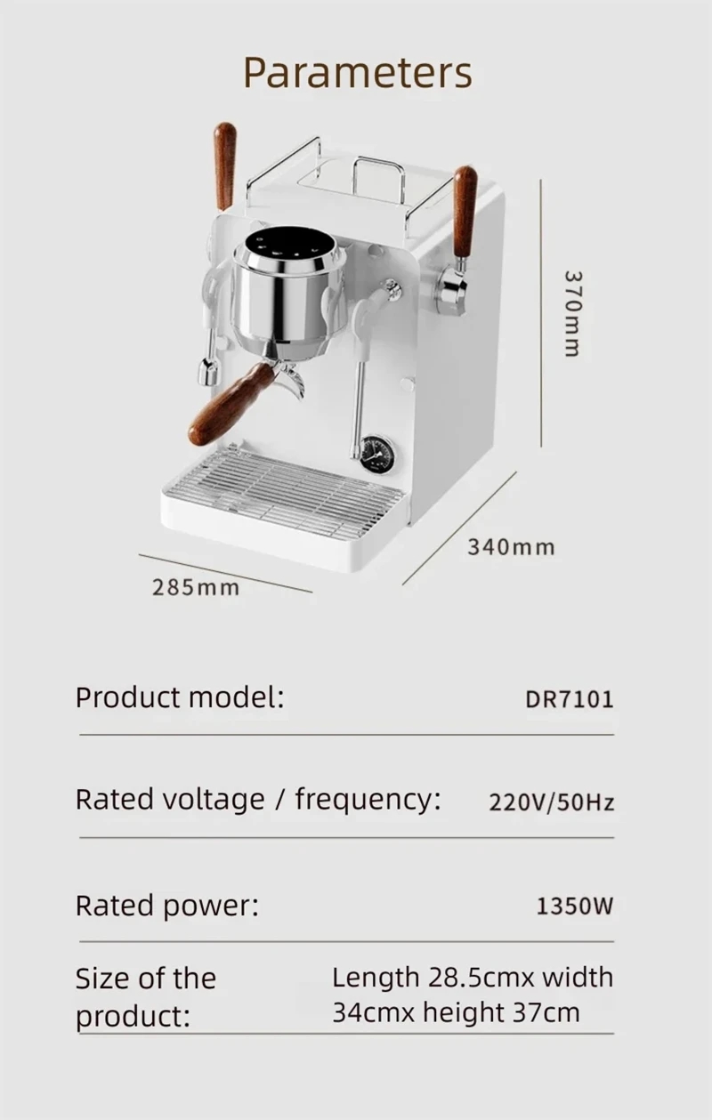 E101 58mm Espresso Machine wit - Pressure Gauge Espresso reseña y precio
