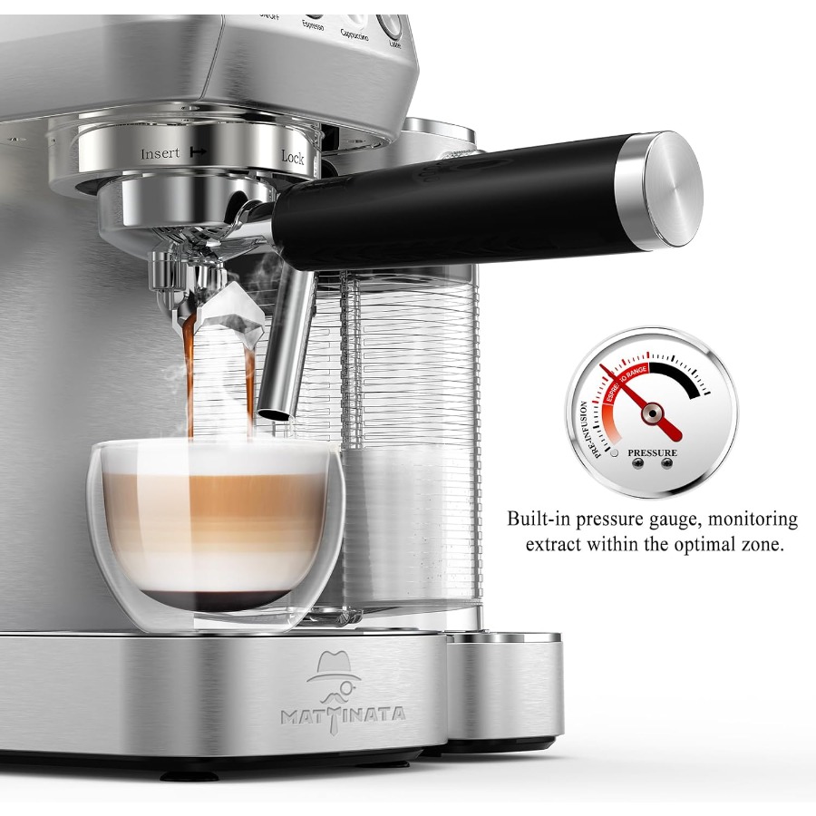 Cappuccino Coffee Machine with - Pressure Gauge Espresso reseña y precio