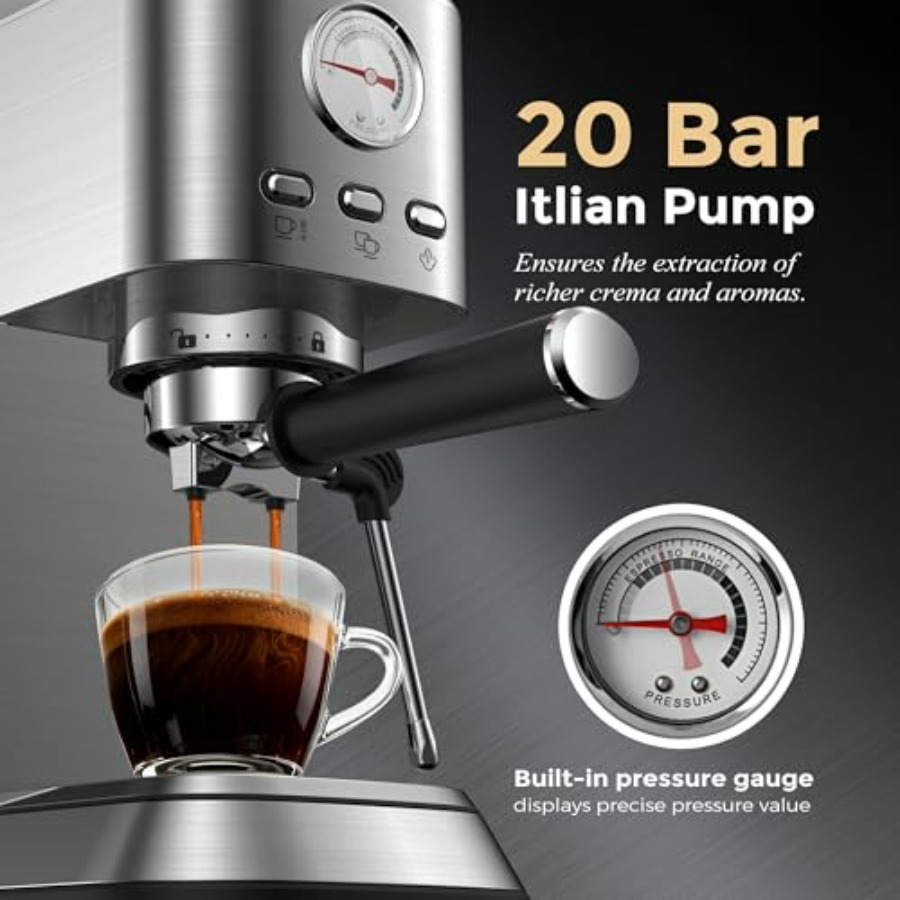 Espresso Coffee Machine 20 Bar - Pressure Gauge Espresso reseña y precio